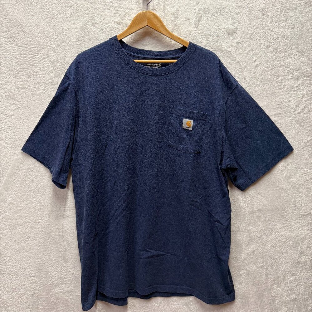 Carhartt Pocket Tee Shirt Men 2XL Tall Cobalt Blue Heather Knit Cotton Loose Fit
